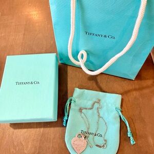 Tiffany & Co. Silver Heart Tag Necklace with Key Charm